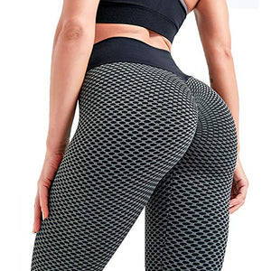 Women Textured Honeycomb Leggings High Waist Yoga Pants Anti Cellulite  Trousers