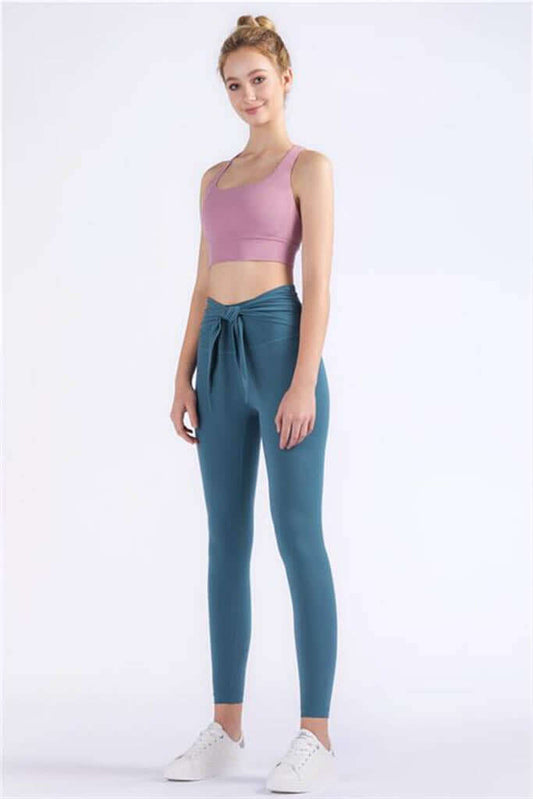 Teal lightweight Yoga leggings with Wrap Waist Tie 