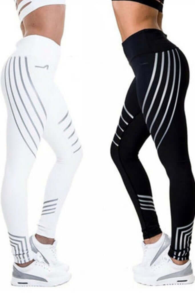 black and white Reflective Strip leggings