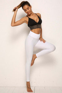 white Women Textured Honeycomb Leggings High Waist Yoga Pants tiktok leggings